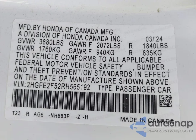 2HGFE2F52RH565192: 41722453