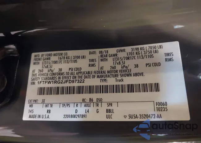 1FTFW1RG2JFD97322: 41724950