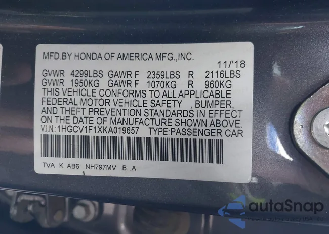 1HGCV1F1XKA019657: 41728561