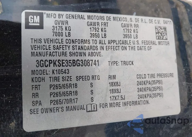 3GCPKSE35BG308741: 41729260