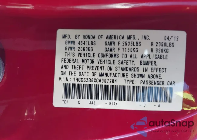 1HGCS2B8XCA007284: 41730930