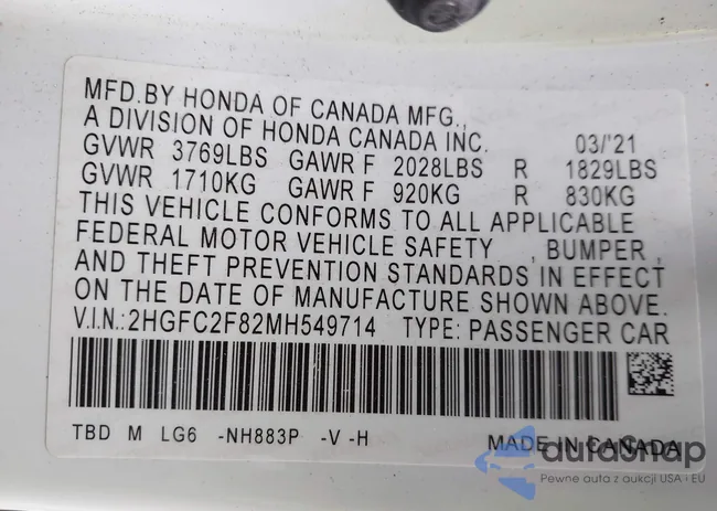 2HGFC2F82MH549714: 41735972