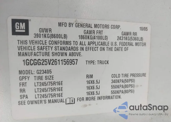 1GCGG25V261156957: 41736902