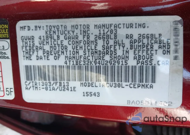 4T1BE32K94U292915: 41742167