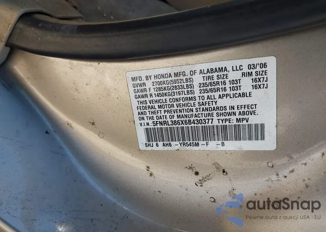 5FNRL386X6B430377: 41747715