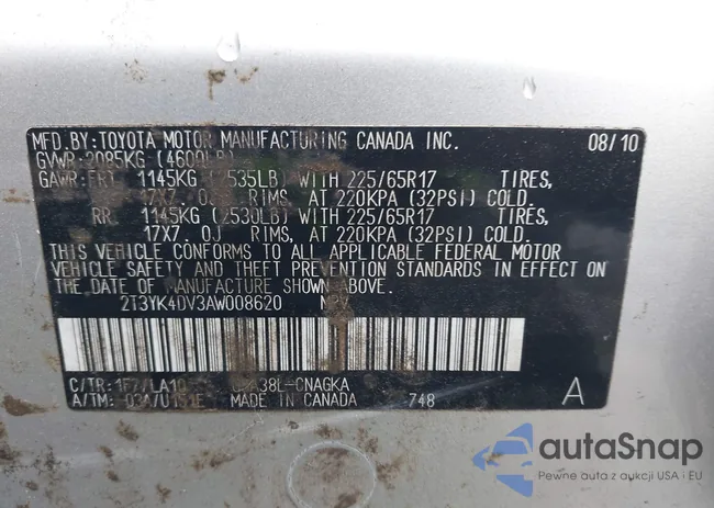 2T3YK4DV3AW008620: 41748119