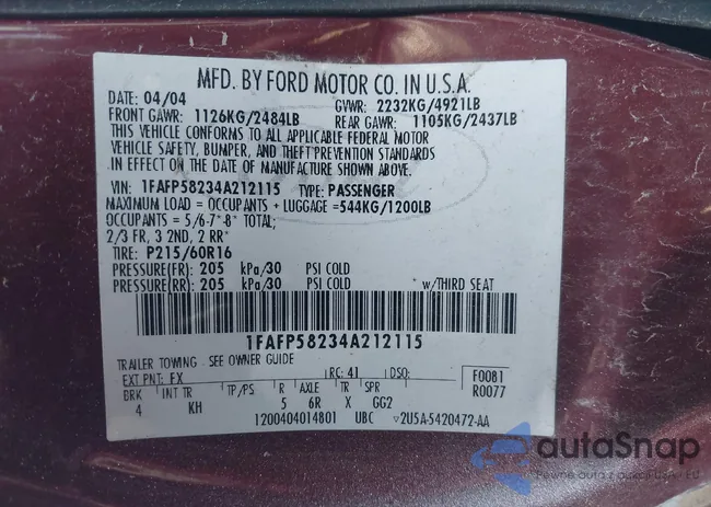 1FAFP58234A212115: 41749510