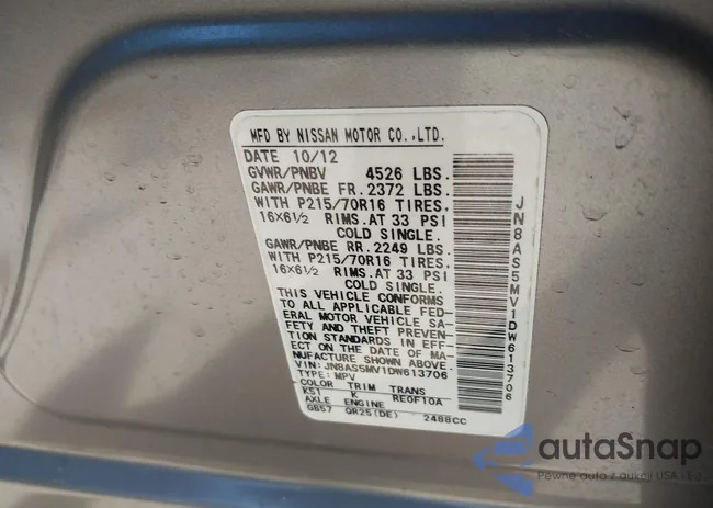 JN8AS5MV1DW613706: 41749945