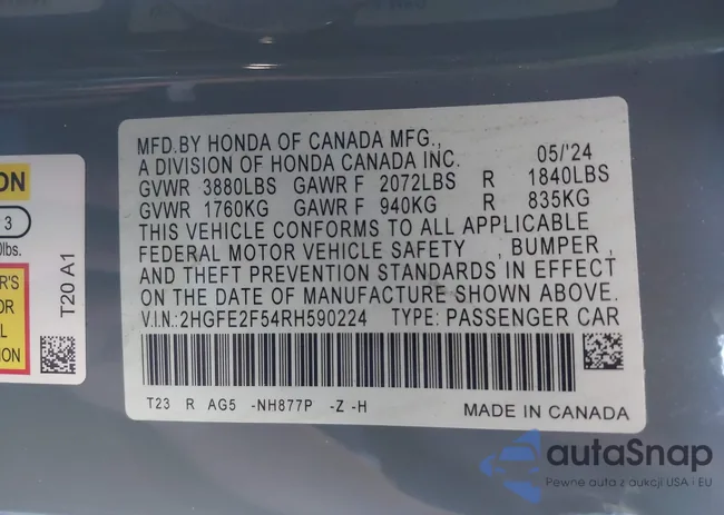 2HGFE2F54RH590224: 41751563