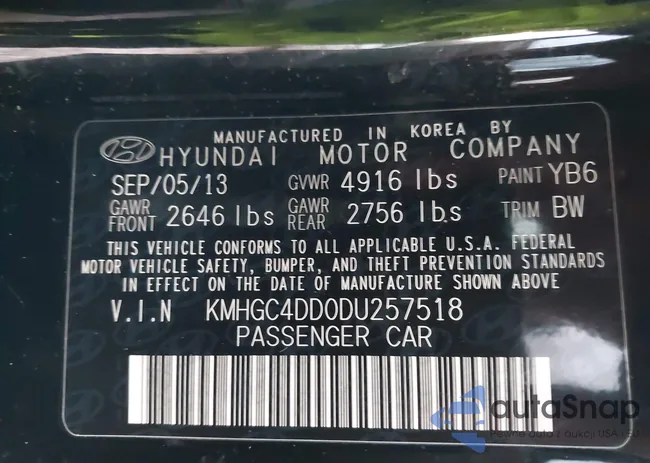 KMHGC4DD0DU257518: 41751222