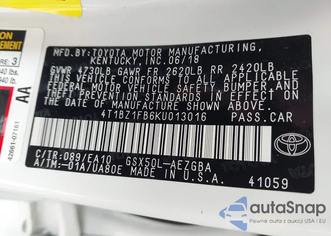 4T1BZ1FB6KU013016: 41756021