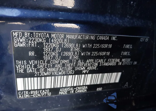 2T3DWRFVXLW061363: 41759698