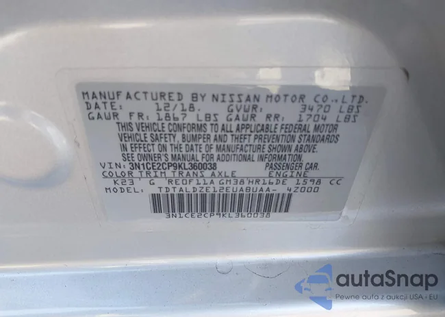 3N1CE2CP9KL360038: 41760685