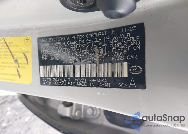 JTHBA30G245015675: 41760369