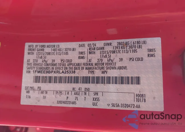 1FMEE9BPXRLA25338: 41763778