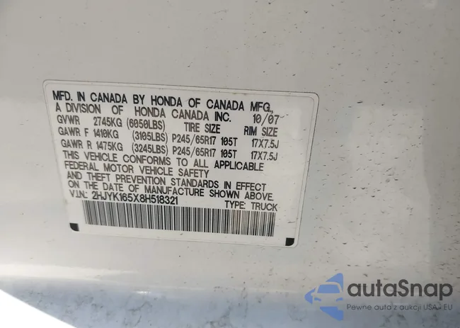 2HJYK165X8H518321: 41763883