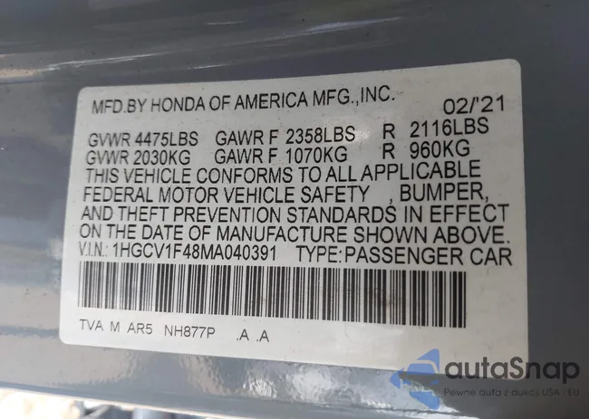 1HGCV1F48MA040391: 41764790