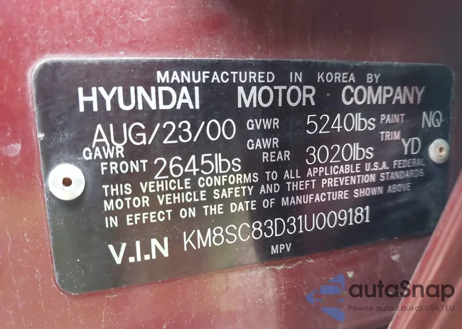 KM8SC83D31U009181: 41765408