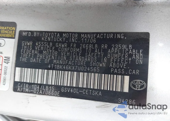 4T1BK46KX7U024565: 41765483