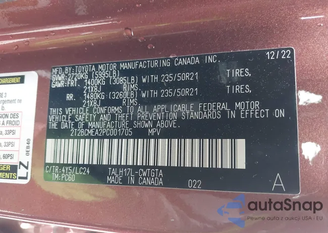 2T2BCMEA2PC001705: 41765718