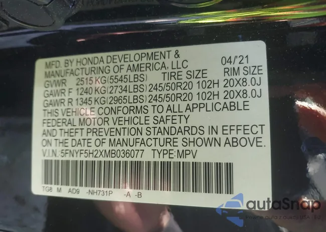 5FNYF5H2XMB036077: 41766953