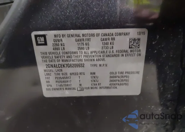 2GNALCEK7G6209932: 41773446