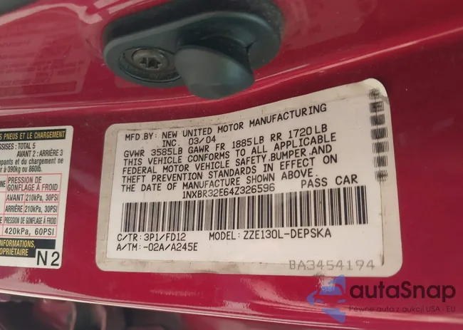 1NXBR32E64Z326596: 41777699