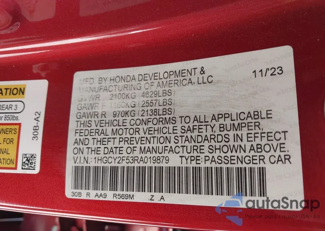 1HGCY2F53RA019879: 41778124