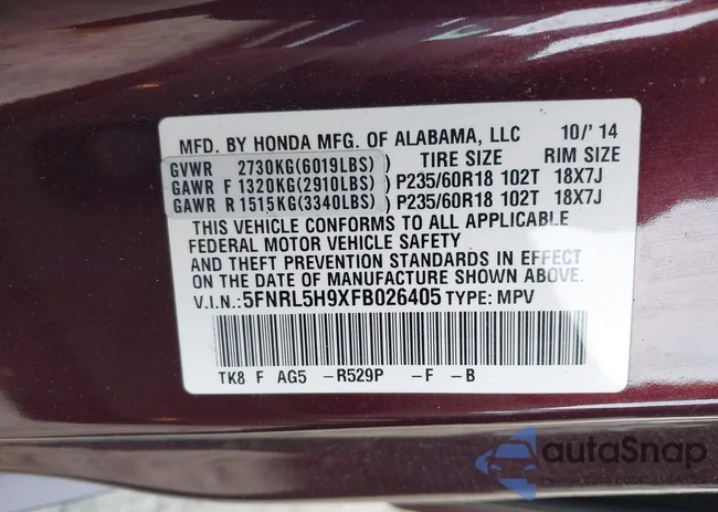 5FNRL5H9XFB026405: 41780562