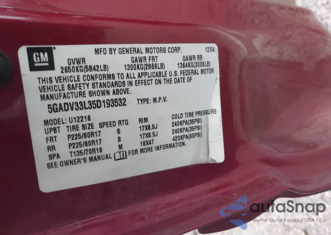 5GADV33L35D193532: 41782191