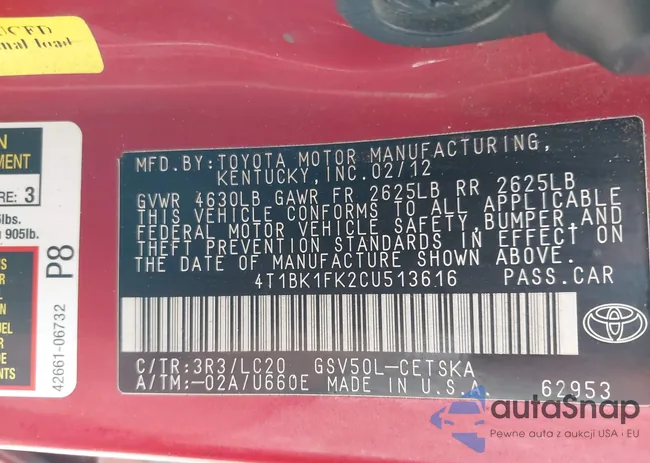 4T1BK1FK2CU513616: 41783366