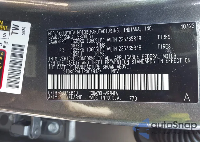 5TDKDRAH4PS049134: 41783400