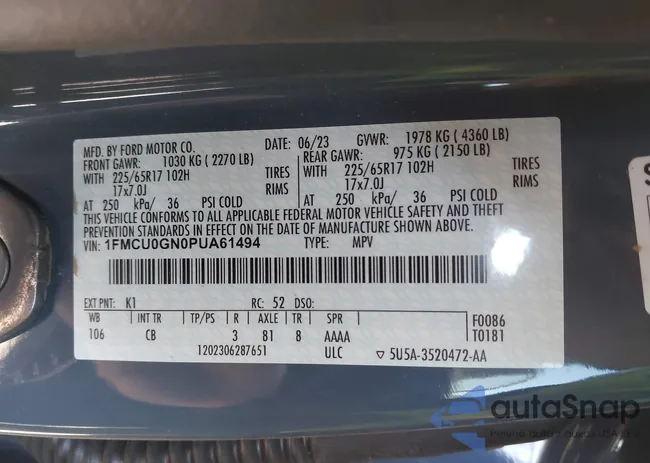 1FMCU0GN0PUA61494: 41786439