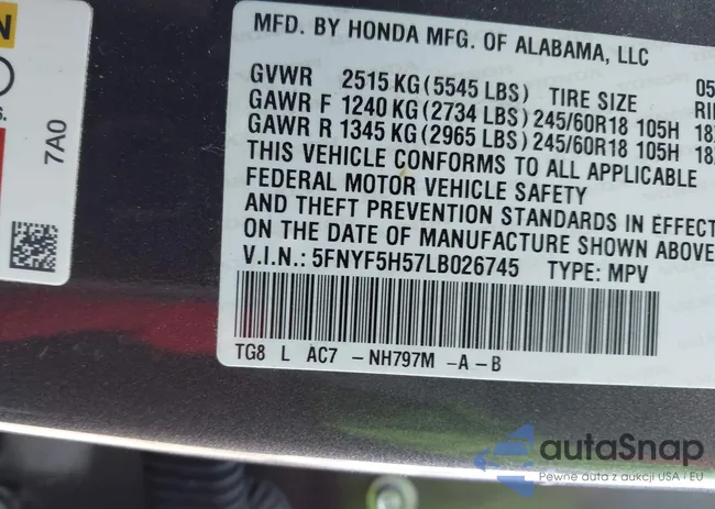 5FNYF5H57LB026745: 41790750