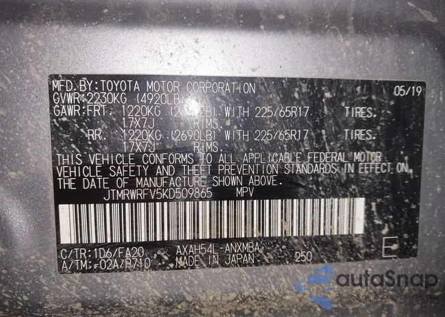 JTMRWRFV5KD509865: 41792828