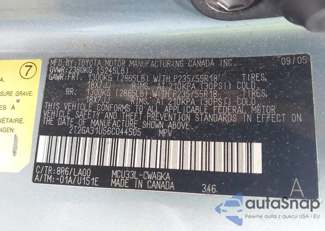 2T2GA31U56C044505: 41795807