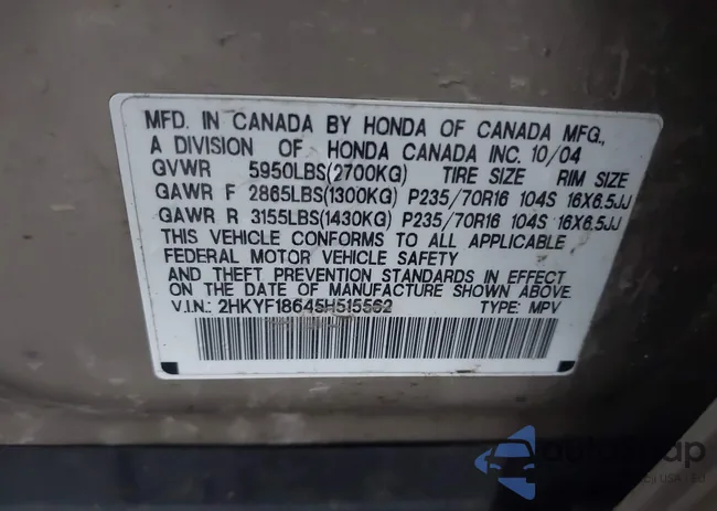 2HKYF18645H515562: 41799001