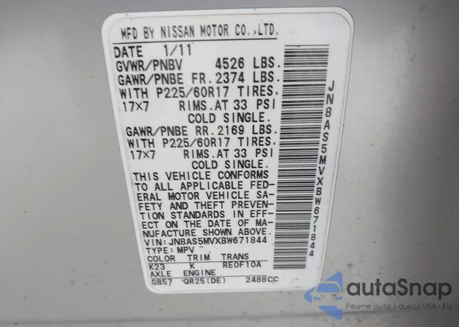 JN8AS5MVXBW671844: 41800118