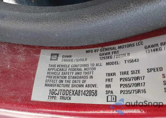 1GCJTDDEXA8142058: 41800159