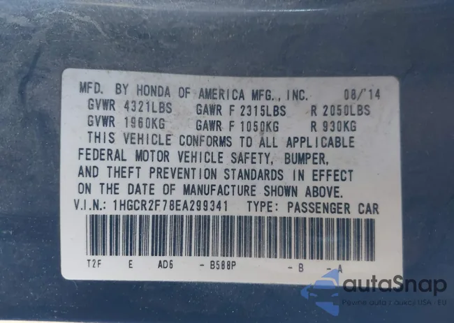 1HGCR2F78EA299341: 41801615