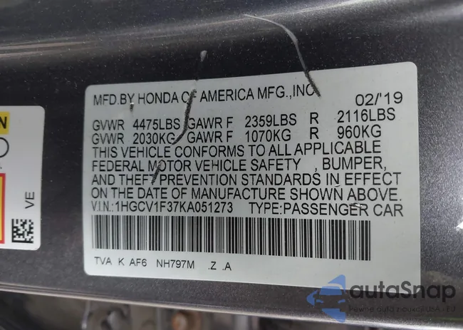 1HGCV1F37KA051273: 41805537