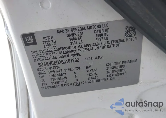 5GAKVCED3BJ101202: 41806665