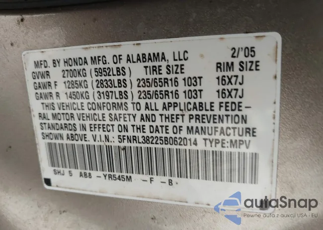 5FNRL38225B062014: 41809999