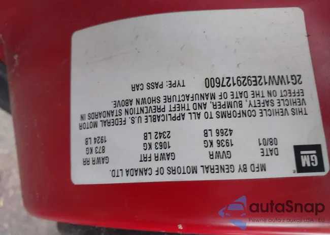 2G1WW12E929127600: 41814675