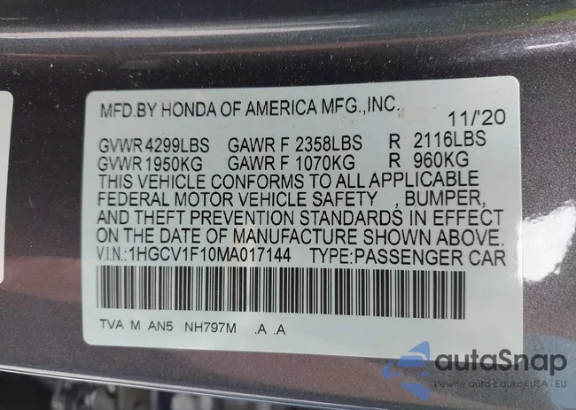 1HGCV1F10MA017144: 41814682