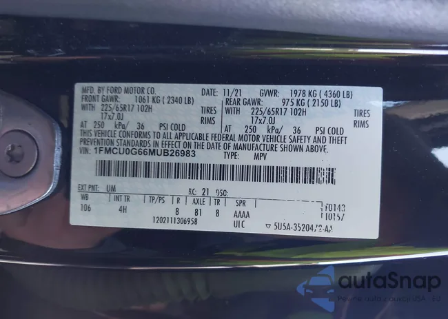 1FMCU0G66MUB26983: 41814725