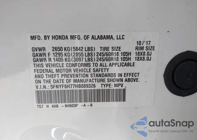 5FNYF6H77HB089326: 41815435