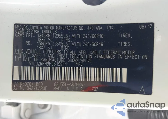 5TDJZRFH9HS519911: 41817090