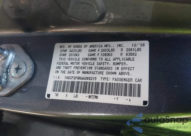 1HGCP2F8XAA066215: 41818307