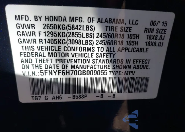 5FNYF6H70GB009055: 41818474